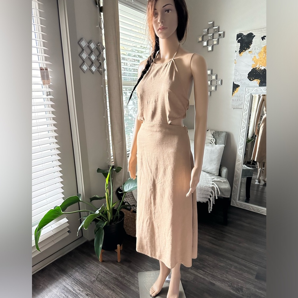 Khaki Cutout Midi Dress XS